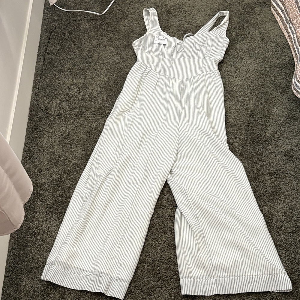 American Eagle Outfitters White and Gray Striped Jumpsuit